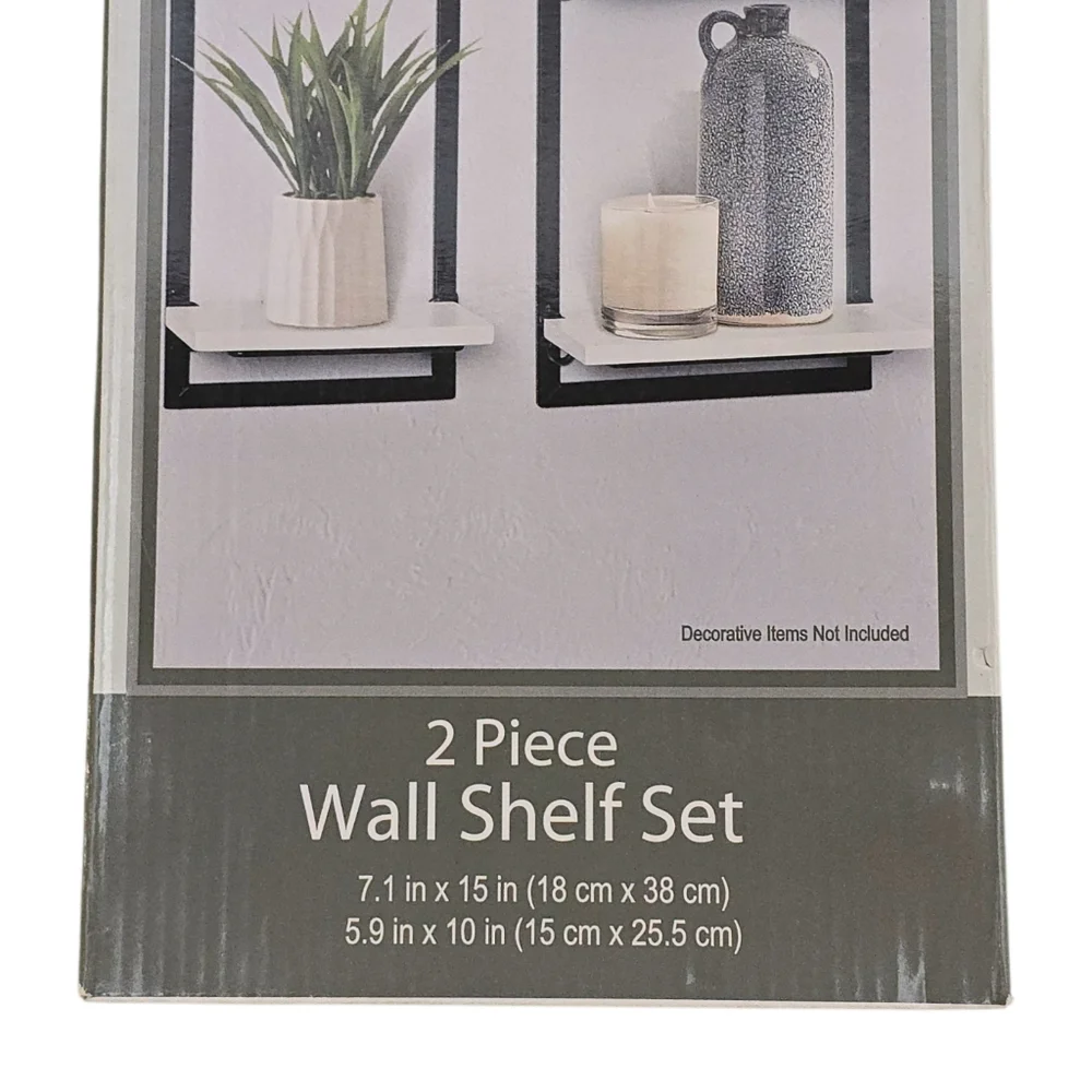 NEW Wall Shelf Set of 2 Black Metal Frames White Board Modern Farmhouse Shelves